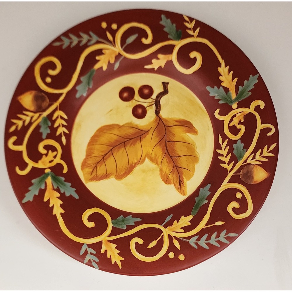 Yankee Candle Plate Large 8 Inch Burgundy Gold Fall Acorn Swirl EXC Harvest